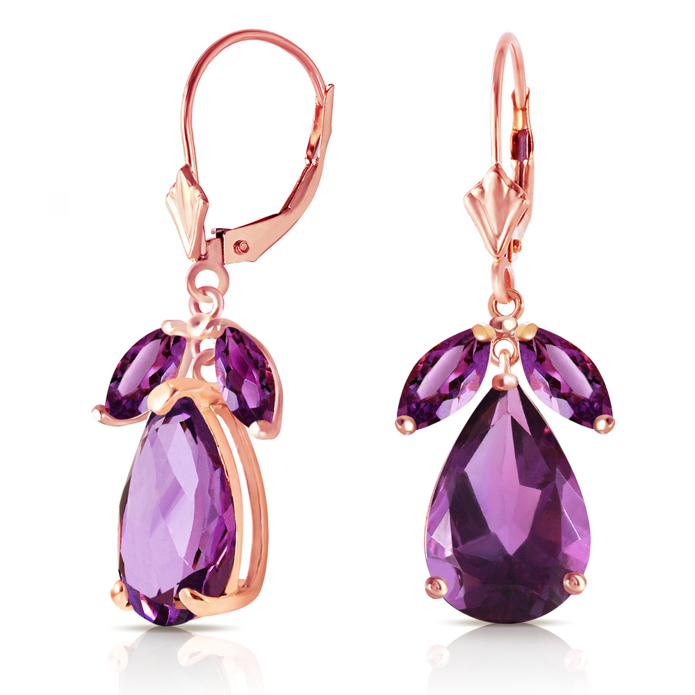 14K. GOLD LEVERBACK EARRING WITH NATURAL AMETYSTS (Rose Gold) - Picture 2 of 2